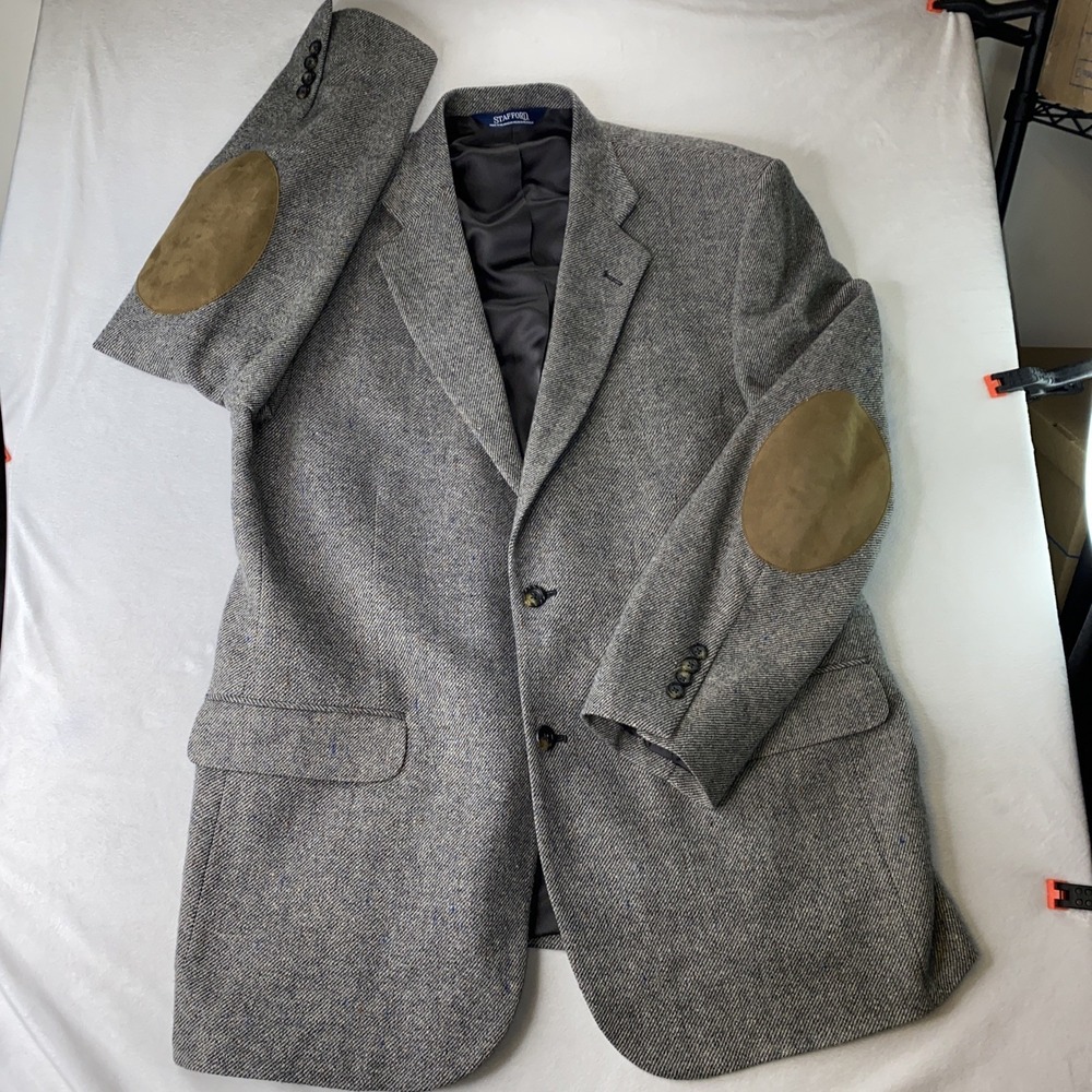 Lambswool Tweed Blazer Jacket Sport Coat Men 44R Ivy Old Money Stafford 2 Button